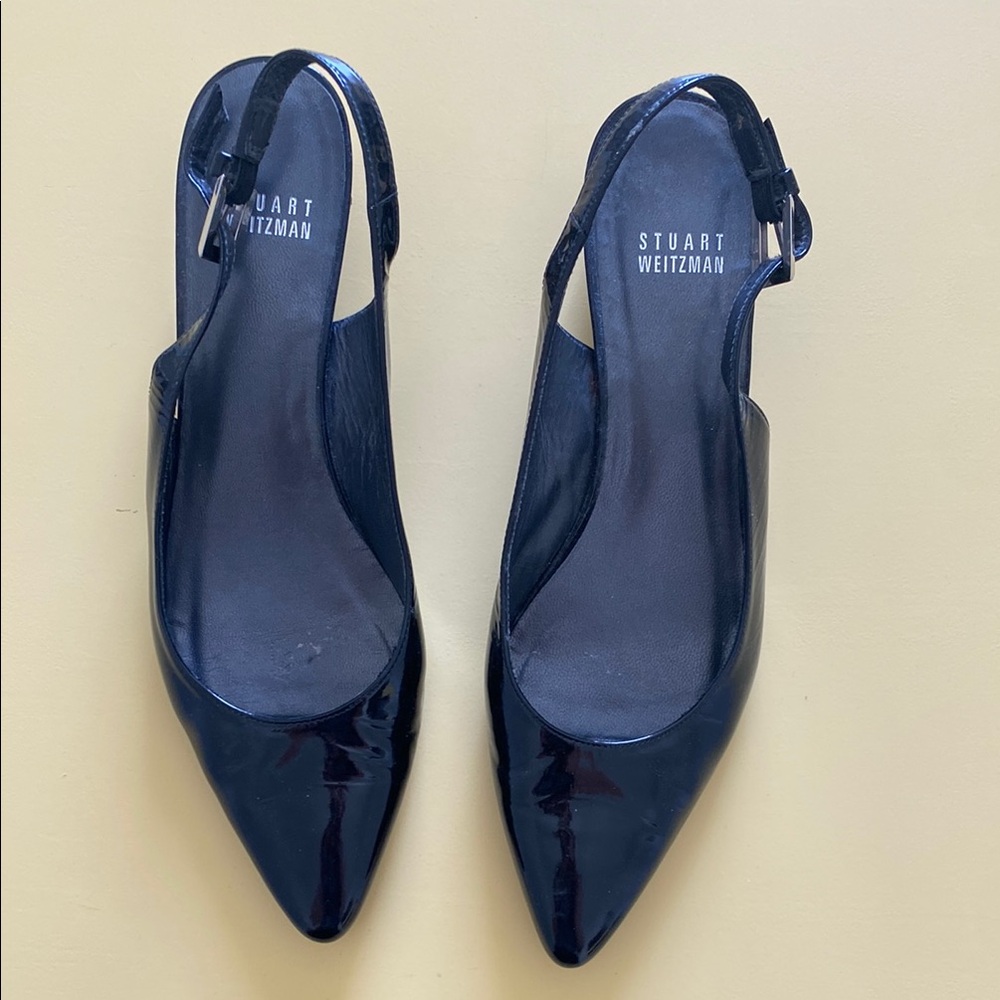 Stuart Weitzman Black Patent Leather Wedge Slingback Heels